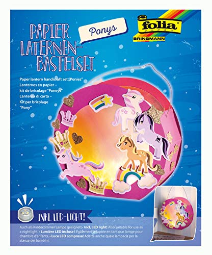 Folia- Juego de Manualidades para faroles, diseño de Ponis, Incluye Varilla y luz LED, ponys, Color carbón (68106)