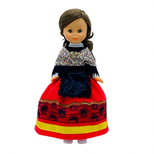 Folk Artesanía Set Vestido Regional típico Cacereña Cáceres, mantón y Percha para muñeca Nancy, Sintra, Mina, Noa. Muñeca no incluida. Fabricado en España.