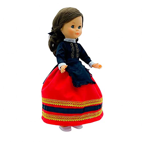 Folk Artesanía Set Vestido Regional típico Soriana Soria, Delantal y Percha para muñeca Nancy, Sintra, Mina, Noa. Muñeca no incluida. Fabricado en España.