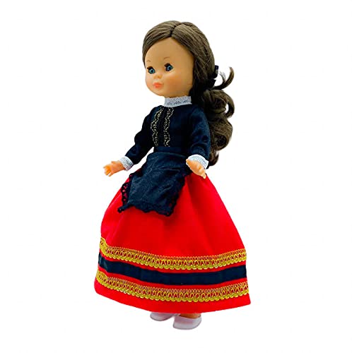 Folk Artesanía Set Vestido Regional típico Soriana Soria, Delantal y Percha para muñeca Nancy, Sintra, Mina, Noa. Muñeca no incluida. Fabricado en España.