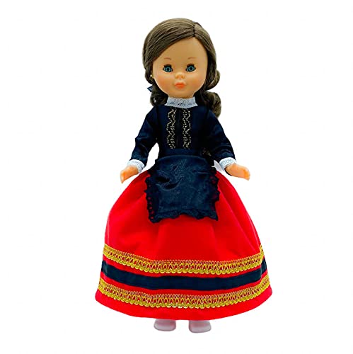 Folk Artesanía Set Vestido Regional típico Soriana Soria, Delantal y Percha para muñeca Nancy, Sintra, Mina, Noa. Muñeca no incluida. Fabricado en España.