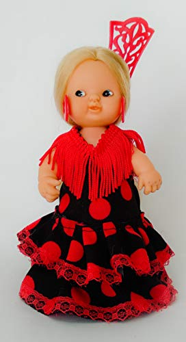 Folk Artesanía Vestido y complementos Regional típico Andaluza o Flamenca con peineta muñeca Barriguitas de Famosa. Muñeca no incluida en el Lote.