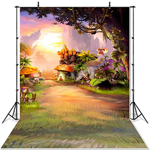 Fondo de Paisaje de Primavera País de Las Maravillas Pastizales Cuento de Hadas Bosque Niños Setas recién Nacidas Elfos Flores Photocall Banner A6 10x7ft / 3x2.2m