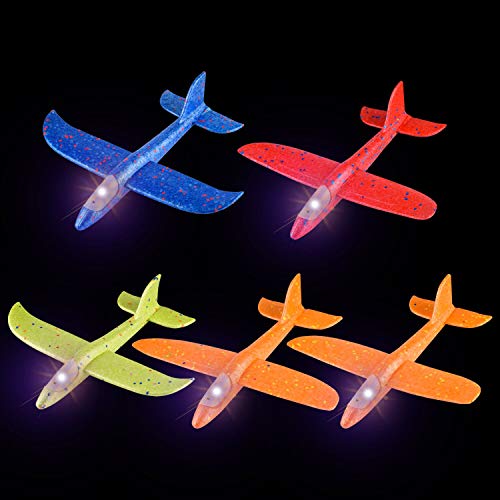 FORMIZON 5 Pcs Planos de Espuma, Avión Planeador con luz LED, Plane Glider Avión Lanzar Espuma Aviones Glider para Los Cabritos, Favores de la Fiesta (A)