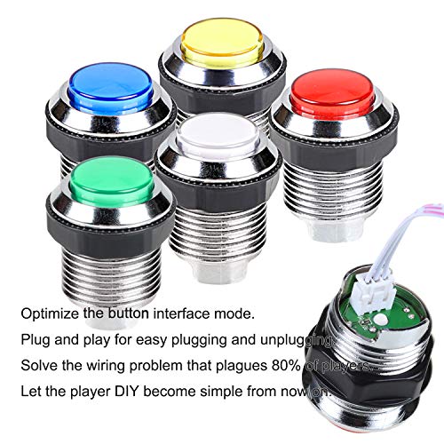 Fosiya 2 Jugador Arcade DIY Kit Arcade Ellipse Oval Style 8 Ways Bat Joystick + LED Chrome Arcade Botones para Videojuegos Mame PC Windows Raspberry Pi 3 4 (Mix Color)