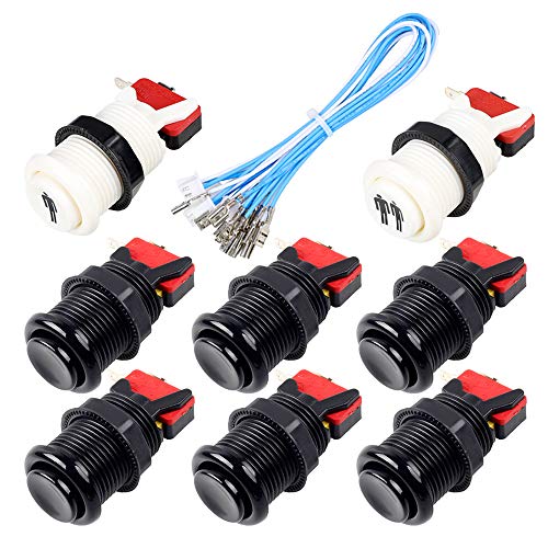 Fosiya 8X Arcade Botones pulsadores de 30 mm Happ Tipo estándar Botones cambian con 20cm de Cable Botones de Arcade Joystick Arcade1up Consola de Juegos (Negro)