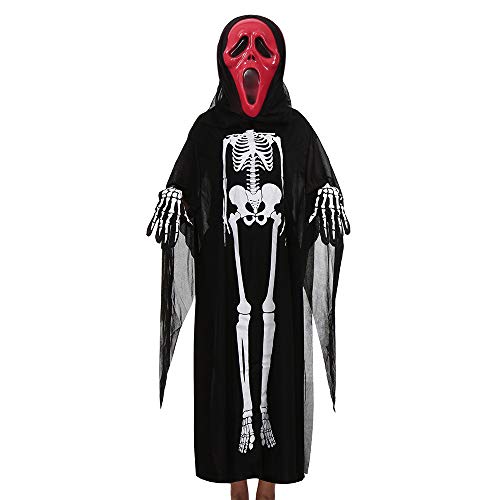 Fossen Halloween Disfraz Esqueleto para Niñas Niño 4-10 años,1 PC Capa + 1 PC Máscara + 1PC Guantes (B)