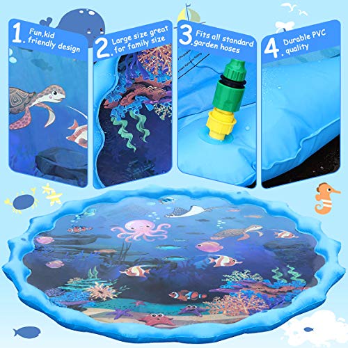 Fostoy Splash Pad,Aspersor de Juego, 170cm Almohadilla de Aspersión con Animales Marinos , para Niños 2+ Años Jardin Playa Fiesta Al Aire Libre,Engrosamiento de PVC