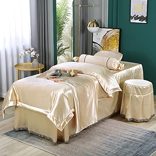 Four-Piece Beauty Bed Cover Four Seasons Universal Cotton High-End Luxury Beauty Salon Summer High-End Beauty Bed Cover Beauty Bed Cover Massage Salon Bed Bedspread with (Beige 70 * 185cm)