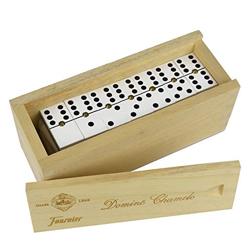 Fournier- DOMINO CHAMELO CELULOIDE CAJA MADERA, Color marrón (F06573)