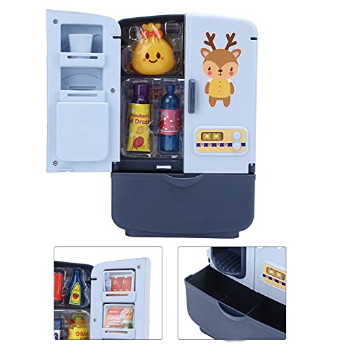 Frigorífico de juguete, simulación de refrigerador inteligente de doble puerta, juego de juguetes de cocina, juguete para jugar a la casa para niños(Azul)