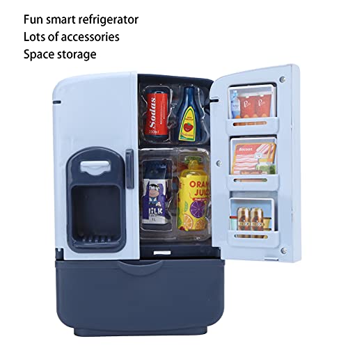 Frigorífico de juguete, simulación de refrigerador inteligente de doble puerta, juego de juguetes de cocina, juguete para jugar a la casa para niños(Azul)