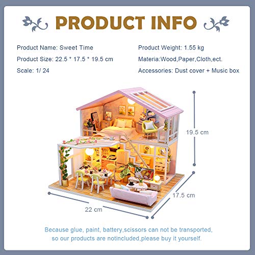 Fsolis Casa de Muñecas en Miniatura de Bricolaje con Mueble, Casa en Miniatura de Madera 3D con Cubierta Antipolvo y , Kit de Regalo Creativo de Casas para Muñecas M2001