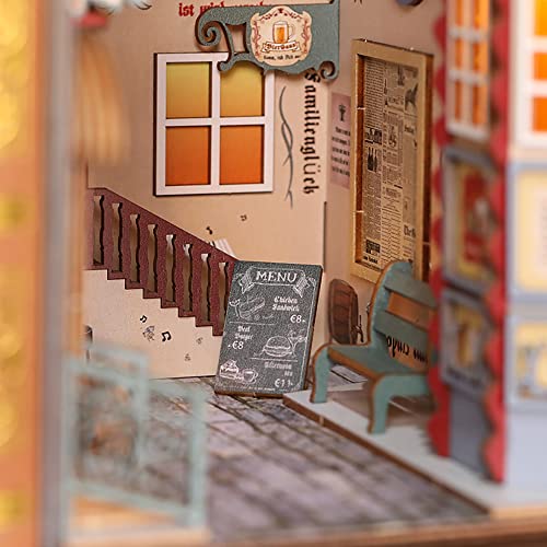 Fsolis Rompecabezas de Madera 3D, Mini Kit de Casa de Muñecas DIY Kit de Construcción de Modelo de Esquina de Libro de Sujetalibros de Madera Mini Kit de Casa de Muñecas Regalo Creativo