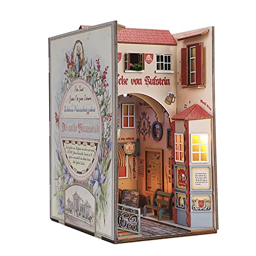 Fsolis Rompecabezas de Madera 3D, Mini Kit de Casa de Muñecas DIY Kit de Construcción de Modelo de Esquina de Libro de Sujetalibros de Madera Mini Kit de Casa de Muñecas Regalo Creativo