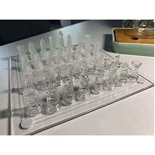 FTFTO K9 Crystal Clear Chess Set Crystal Checkerboard Glass Chess Pieces for Crystal Chess Board Youth Adults Play Set Board Set (Color : Clear Size : Large)