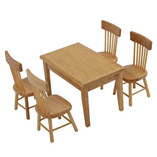 Ftvogue 5 unids Mesa de Comedor Silla Modelo Conjunto 1:12 Escala casa de muñecas en Miniatura Mini Muebles de Juguete(02)