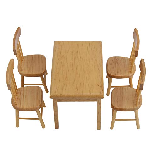 Ftvogue 5 unids Mesa de Comedor Silla Modelo Conjunto 1:12 Escala casa de muñecas en Miniatura Mini Muebles de Juguete(02)