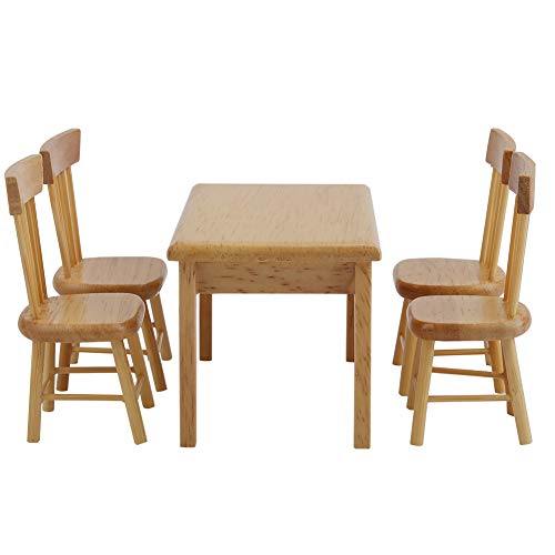 Ftvogue 5 unids Mesa de Comedor Silla Modelo Conjunto 1:12 Escala casa de muñecas en Miniatura Mini Muebles de Juguete(02)