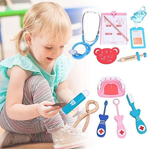 FTVOGUE Juego de Niños Médico de Madera, Juego Médico Juguete, Kit Médico, Juego de rol Médico con Accessaries