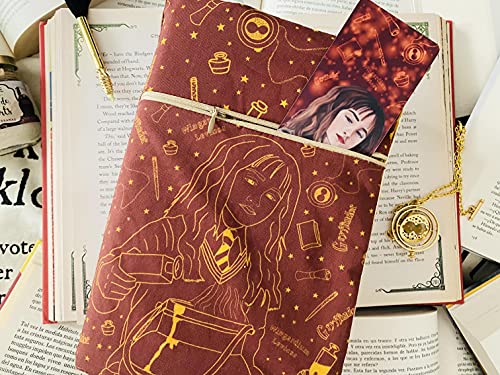 Funda artesanal mediana de solapa para libros y tablets de HERMIONE + marcapáginas de regalo, funda de algodón ecológico, acolchada, Harry Potter. Regalo ideal para adolescentes