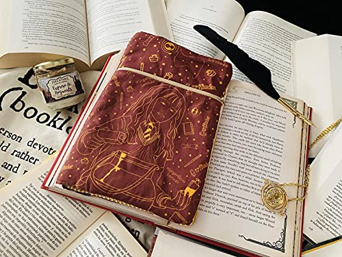 Funda artesanal mediana de solapa para libros y tablets de HERMIONE + marcapáginas de regalo, funda de algodón ecológico, acolchada, Harry Potter. Regalo ideal para adolescentes