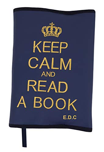 Funda Protectora para Libros y agendas Personalizada con Nombre. Keep Calm and Read a Book (Marino/Dorado)