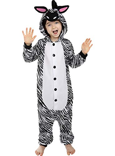 Funidelia | Disfraz de Cebra Onesie para niño y niña Talla 10-12 años ▶ Animales - Color: Blanco - Divertidos Disfraces y complementos para Carnaval y Halloween