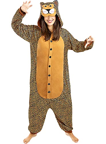 Funidelia | Disfraz de Leopardo Onesie para Hombre y Mujer Talla M ▶ Animales, Desierto, Selva - Color: Marrón - Divertidos Disfraces y complementos para Carnaval y Halloween