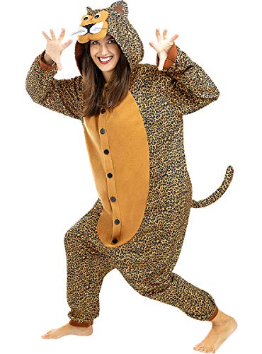 Funidelia | Disfraz de Leopardo Onesie para Hombre y Mujer Talla M ▶ Animales, Desierto, Selva - Color: Marrón - Divertidos Disfraces y complementos para Carnaval y Halloween