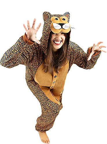 Funidelia | Disfraz de Leopardo Onesie para Hombre y Mujer Talla M ▶ Animales, Desierto, Selva - Color: Marrón - Divertidos Disfraces y complementos para Carnaval y Halloween