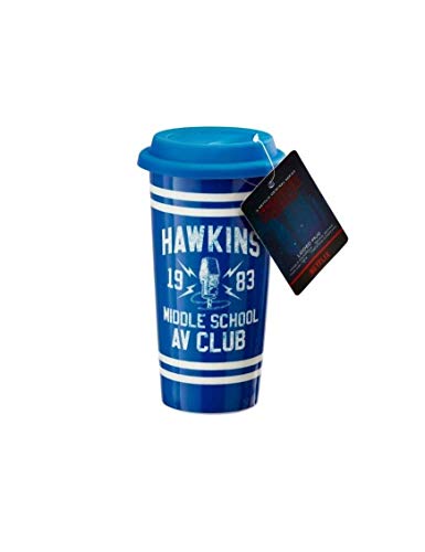 FUNKO OFFICIAL Stranger Things Taza Travel Mug con tapa Hawkins Club Vaso Serie TV