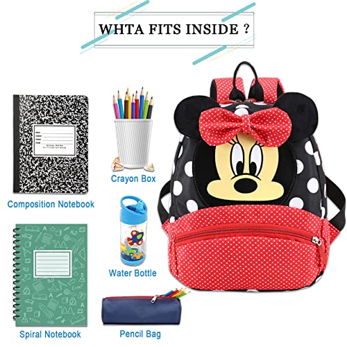 Funmo Mochila Infantil, Minnie Mouse Mochila Infantil 3D, Mochila Infantil para Niños ,Primaria Pequeña Guardería Mochila Preescolar para Niños y niña de 2-5 Años