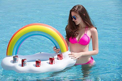 FUNOVA Nube de Arcoíris Hinchable Posavasos colchonetas Flotador Inflable Portavasos Bebida Flotante Ensalada de Fruta Bar de Piscina Accesorios de Fiesta Verano Decoración Niños Adultos