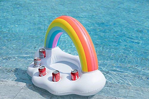 FUNOVA Nube de Arcoíris Hinchable Posavasos colchonetas Flotador Inflable Portavasos Bebida Flotante Ensalada de Fruta Bar de Piscina Accesorios de Fiesta Verano Decoración Niños Adultos