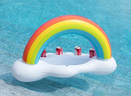 FUNOVA Nube de Arcoíris Hinchable Posavasos colchonetas Flotador Inflable Portavasos Bebida Flotante Ensalada de Fruta Bar de Piscina Accesorios de Fiesta Verano Decoración Niños Adultos