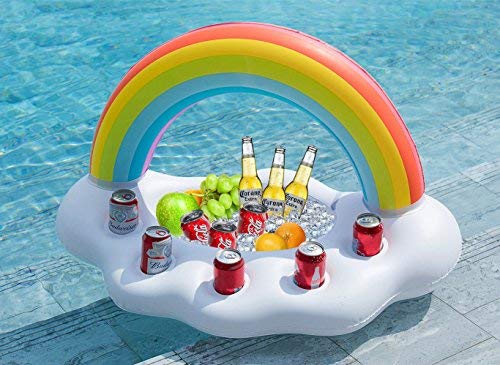 FUNOVA Nube de Arcoíris Hinchable Posavasos colchonetas Flotador Inflable Portavasos Bebida Flotante Ensalada de Fruta Bar de Piscina Accesorios de Fiesta Verano Decoración Niños Adultos