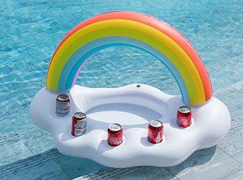 FUNOVA Nube de Arcoíris Hinchable Posavasos colchonetas Flotador Inflable Portavasos Bebida Flotante Ensalada de Fruta Bar de Piscina Accesorios de Fiesta Verano Decoración Niños Adultos