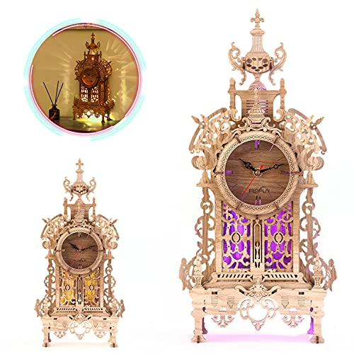 FUNPOLA Rompecabezas de Madera 3D Reloj de Torre LED, Rompecabezas 3D Reloj de Escritorio Modelo DIY Juego de Rompecabezas 3D, Rompecabezas 3D Bloques de construcción arquitectónicos