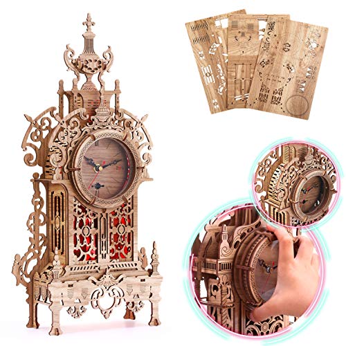 FUNPOLA Rompecabezas de Madera 3D Reloj de Torre LED, Rompecabezas 3D Reloj de Escritorio Modelo DIY Juego de Rompecabezas 3D, Rompecabezas 3D Bloques de construcción arquitectónicos