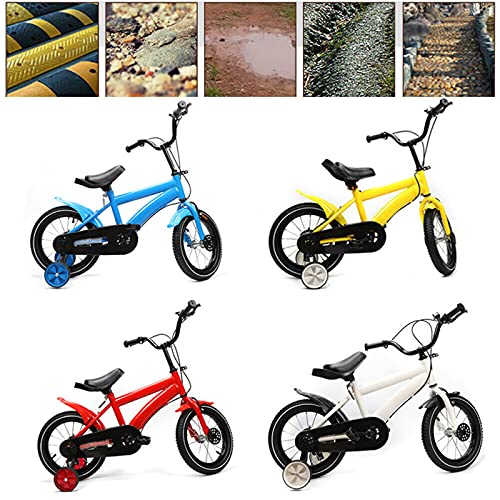 Futchoy Bicicleta infantil de 14 pulgadas con ruedas de apoyo, unisex, color blanco, rojo, azul y amarillo (azul)