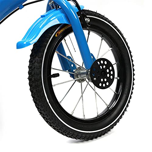 Futchoy Bicicleta infantil de 14 pulgadas con ruedas de apoyo, unisex, color blanco, rojo, azul y amarillo (azul)