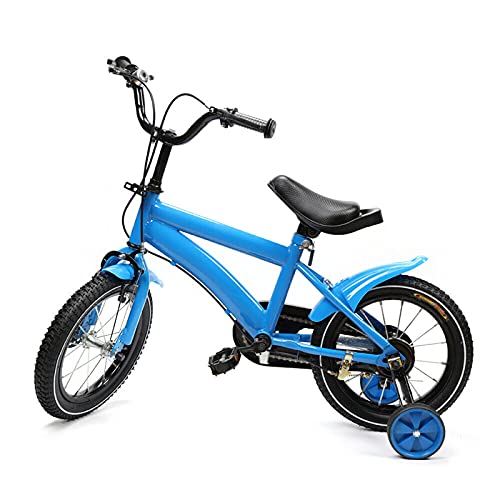 Futchoy Bicicleta infantil de 14 pulgadas con ruedas de apoyo, unisex, color blanco, rojo, azul y amarillo (azul)