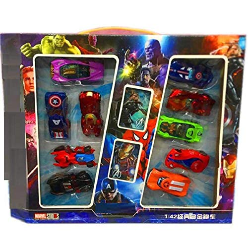 FYH Shop 10 Unids/Set Disney Coche De Aleación Marvels The Avenger Anime Figuras 1:42 Modelo De Metal Fundido Juguete De Acción Niño Colección, Escultura del Modelo De Personaje