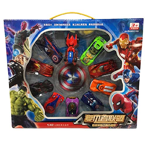 FYH Shop 10 Unids/Set Disney Coche De Aleación Marvels The Avenger Anime Figuras 1:42 Modelo De Metal Fundido Juguete De Acción Niño Colección, Escultura del Modelo De Personaje