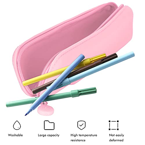 Gaeirt Estuche para Bolígrafos, Estuche de Silicona para Lápices con Cremallera, Bonito Estuche Impermeable para Cosméticos, Suministros de Maquillaje para Viajes de Negocios, Fin de(Rosa (pequeña))