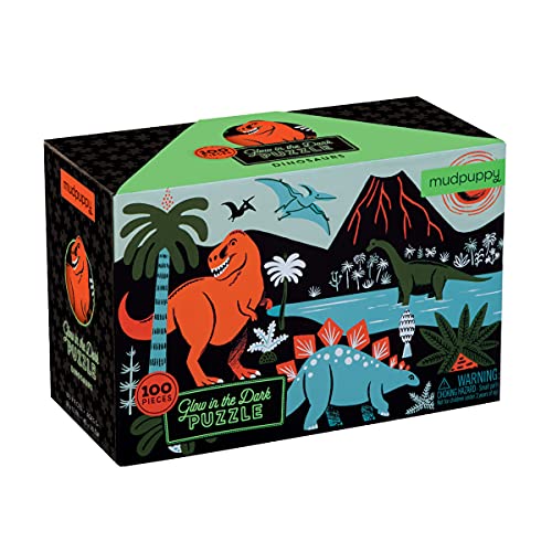 Galison and MudPuppy Dinosaur Glow-in-the-Dark Puzzle, 100 Pieces, 18”x12” –Perfect for Kids Age 5+ - Colorful and Glowing Illustrations of Dinosaurs ... Glow in the Dark Puzzle (9780735345720)