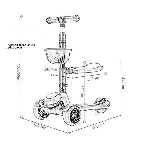 GAOTTINGSD Patinetes para Niños Patinete De Tres Ruedas for Niños De 3 A 12 Años,Plegable,Rueda Intermitente De 5 Cm,Altura Ajustable 70 Cm~85 Cm(Color:Negro,Verde,Rosa,Rojo) (Color : Black)
