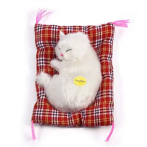 Gato de felpa para dormir de simulación con sonido lindo, cama de felpa suave Gato para dormir Muñeca de peluche Decoración del hogar Regalo popular para niños pequeños(Blanco)