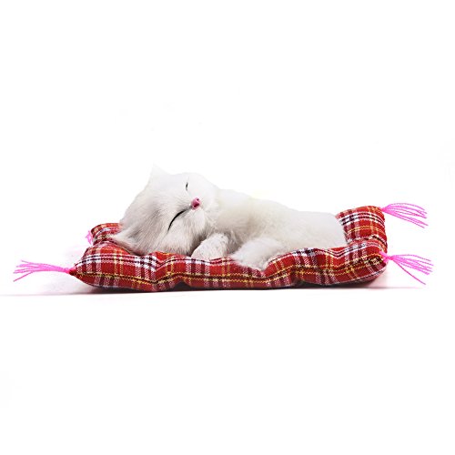 Gato de felpa para dormir de simulación con sonido lindo, cama de felpa suave Gato para dormir Muñeca de peluche Decoración del hogar Regalo popular para niños pequeños(Blanco)